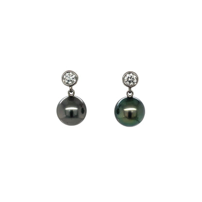 18ct White Gold Tahitian Pearl & Diamond Drop Earrings
