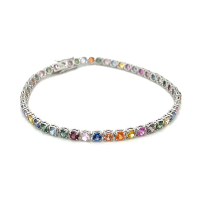 Platinum Multi-Coloured Sapphire Line Bracelet