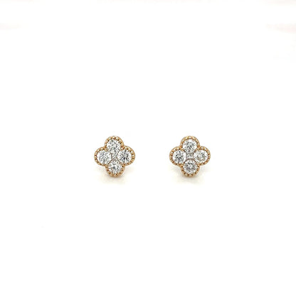 18ct Yellow Gold Clover Diamond Cluster Stud Earrings