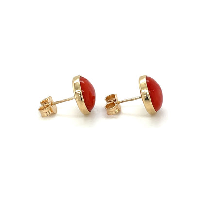 9ct Yellow Gold Domed Coral Stud Earrings