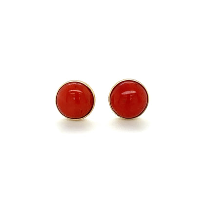 9ct Yellow Gold Domed Coral Stud Earrings