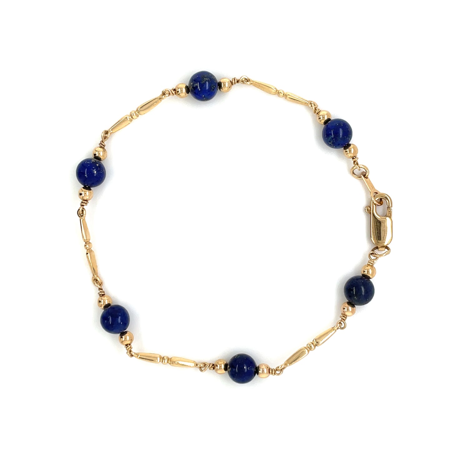 9ct Yellow Gold & Lapis Station Bracelet