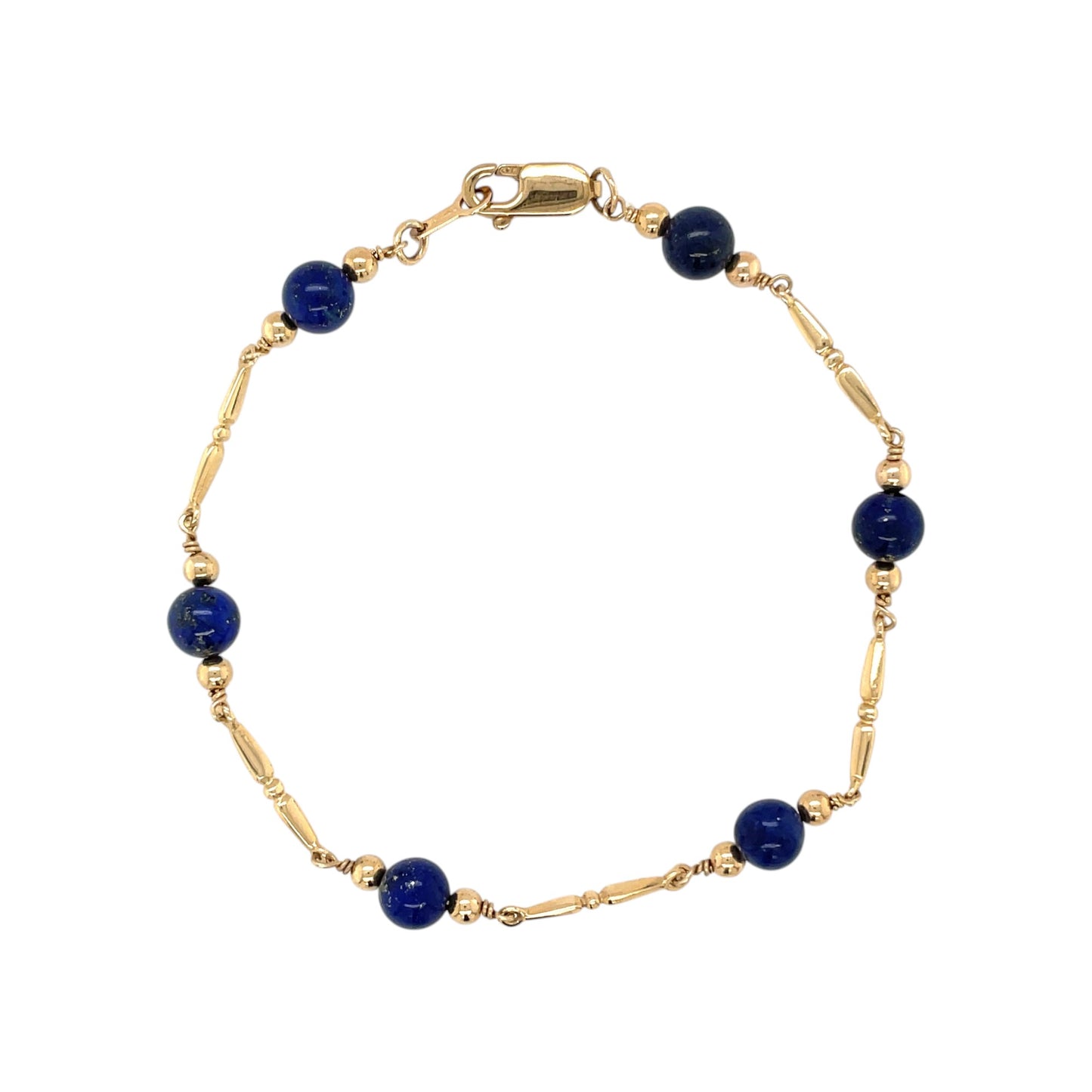 9ct Yellow Gold & Lapis Station Bracelet (7.5")