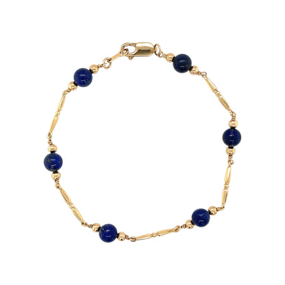 9ct Yellow Gold & Lapis Station Bracelet (7.5")