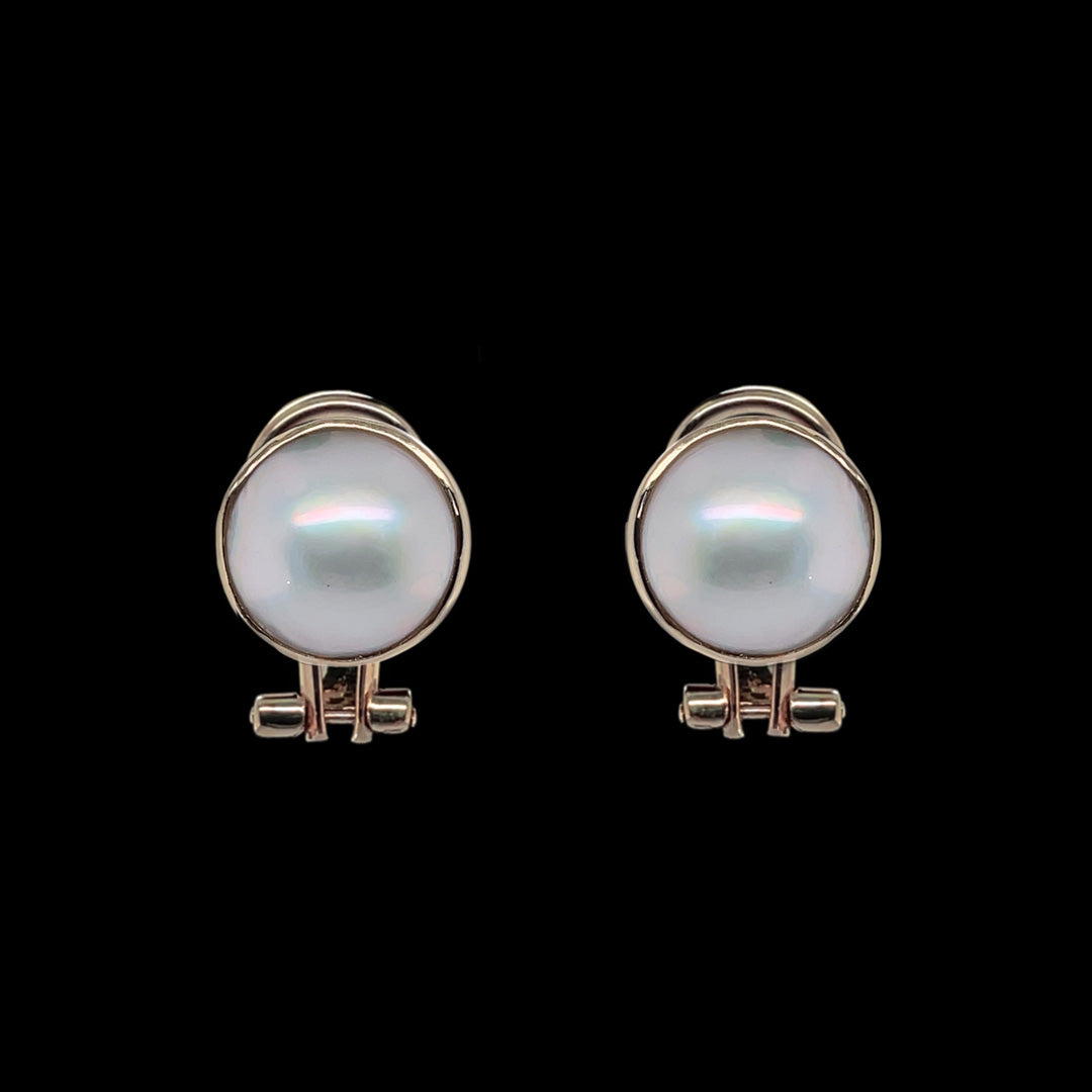 Yellow Gold Pearl Clip Earrings