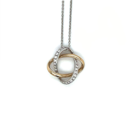 9ct Yellow & White Gold Diamond-Set Knot Pendant & Chain