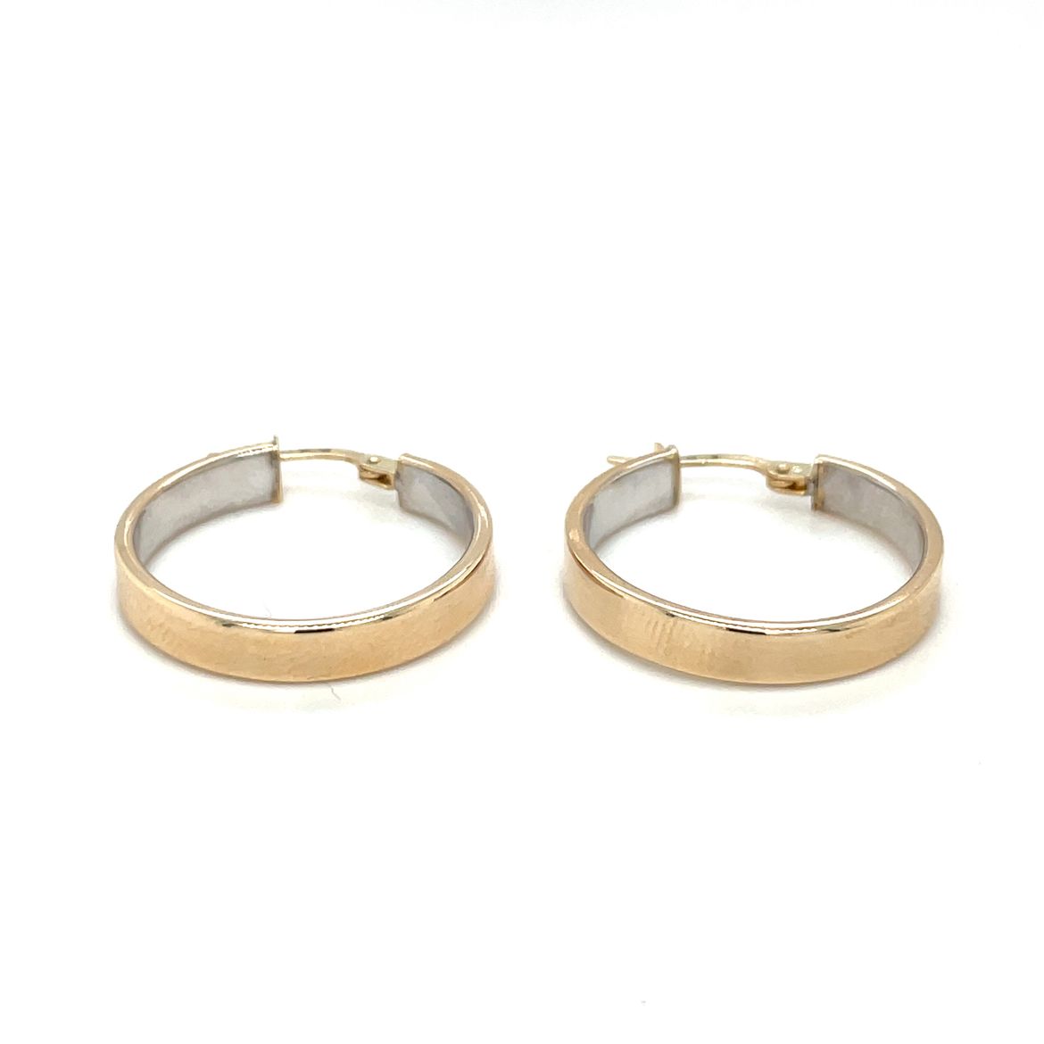 9ct Yellow & White Gold Flat Hoop Earrings