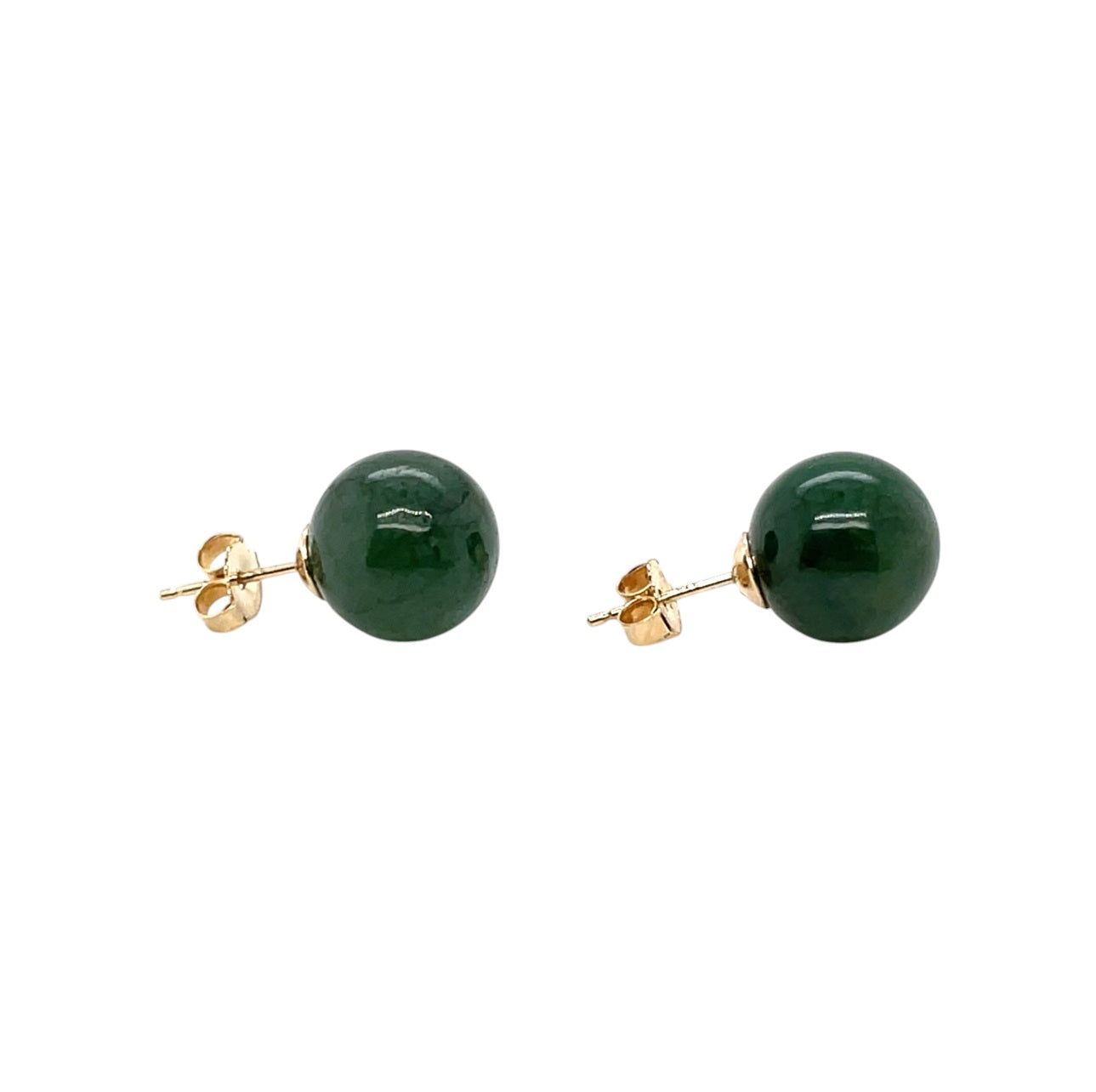 9ct Yellow Gold Jade Bead Stud Earrings