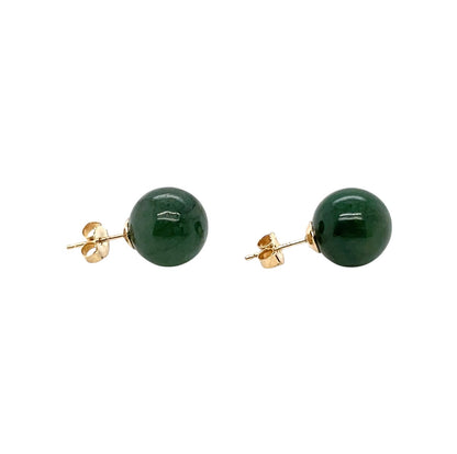 9ct Yellow Gold Jade Bead Stud Earrings