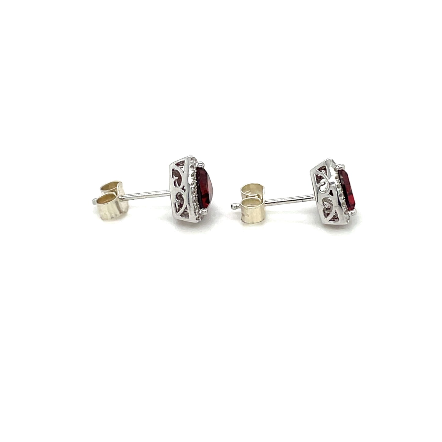 18ct White Gold Garnet & Diamond Cluster Earrings