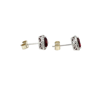 18ct White Gold Garnet & Diamond Cluster Earrings