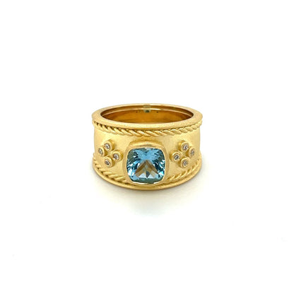 18ct Yellow Gold Aquamarine & Diamond Roman Ring