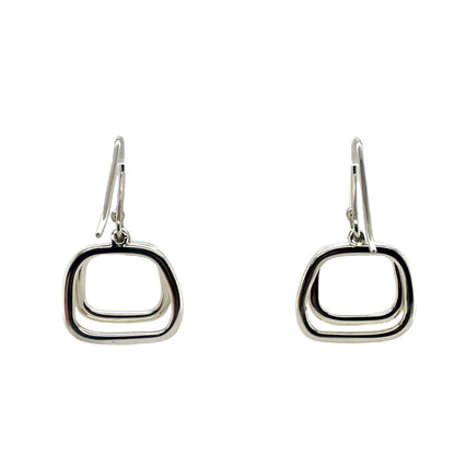 Silver Round Square Earrings