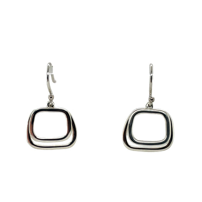Silver Round Square Earrings