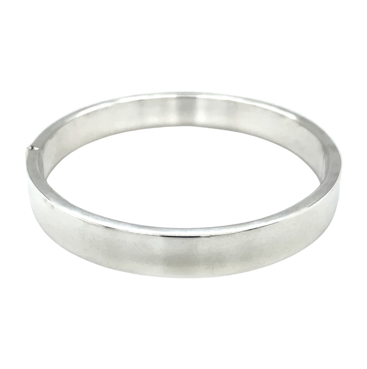 Silver Flat-Edge Round Hinged Bangle