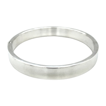 Silver Flat-Edge Round Hinged Bangle