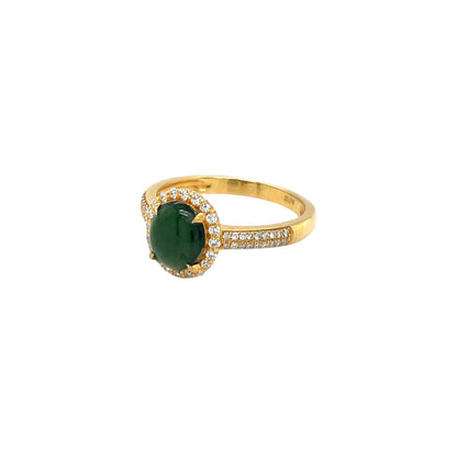 18ct Yellow Gold Jade & Diamond Cluster Ring (P)