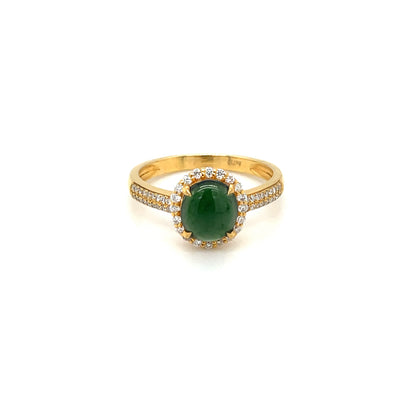 18ct Yellow Gold Jade & Diamond Cluster Ring