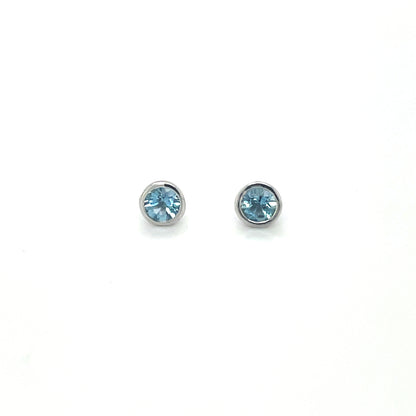 18ct White Gold Round Aquamarine Stud Earrings