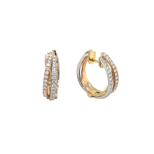 18ct Three-Tone Diamond-Set Hoop Earrings