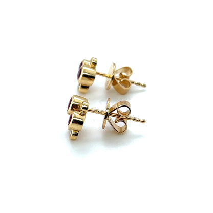18ct Yellow Gold Ruby & Diamond Bubble Stud Earrings