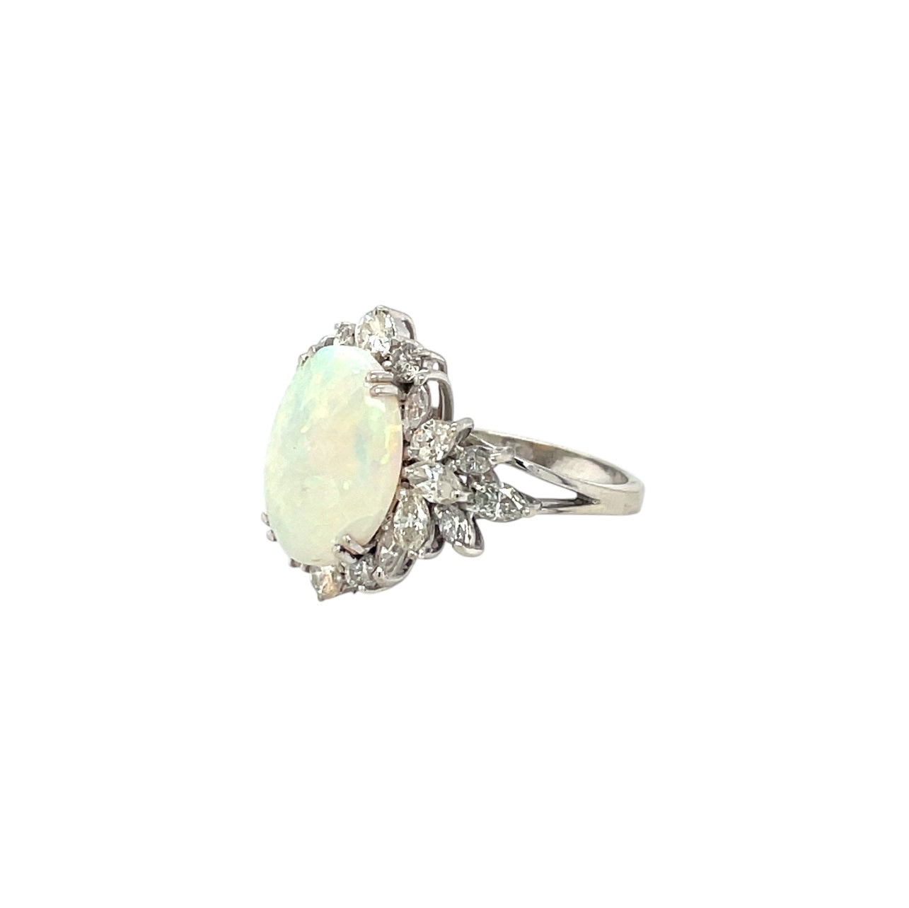 18ct White Gold Opal & Diamond Cluster Ring (L)