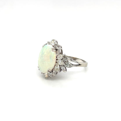 18ct White Gold Opal & Diamond Cluster Ring