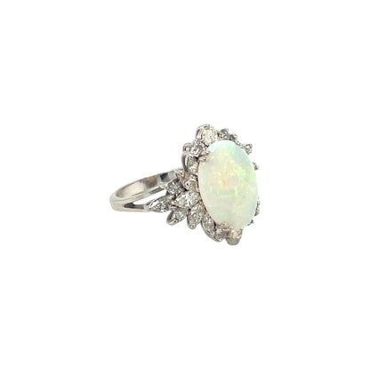18ct White Gold Opal & Diamond Cluster Ring (L)