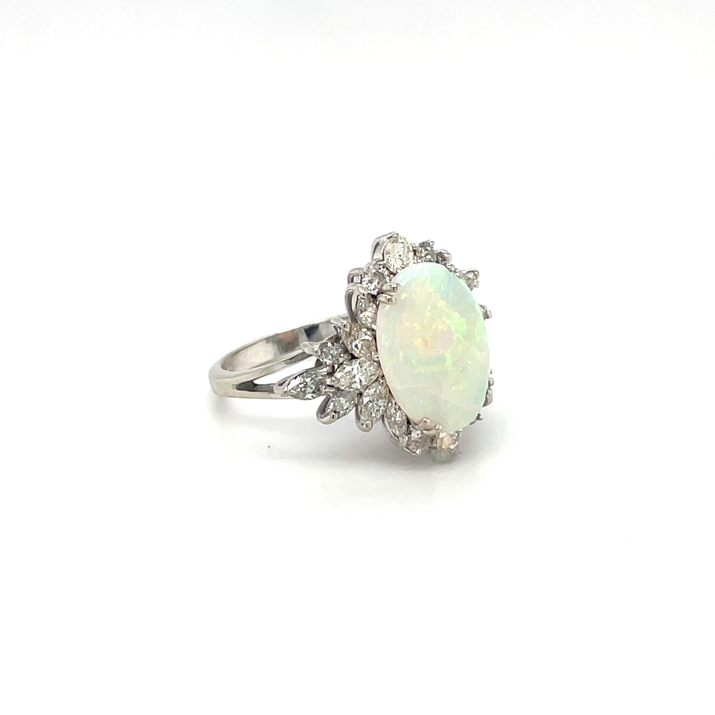 18ct White Gold Opal & Diamond Cluster Ring