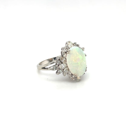 18ct White Gold Opal & Diamond Cluster Ring