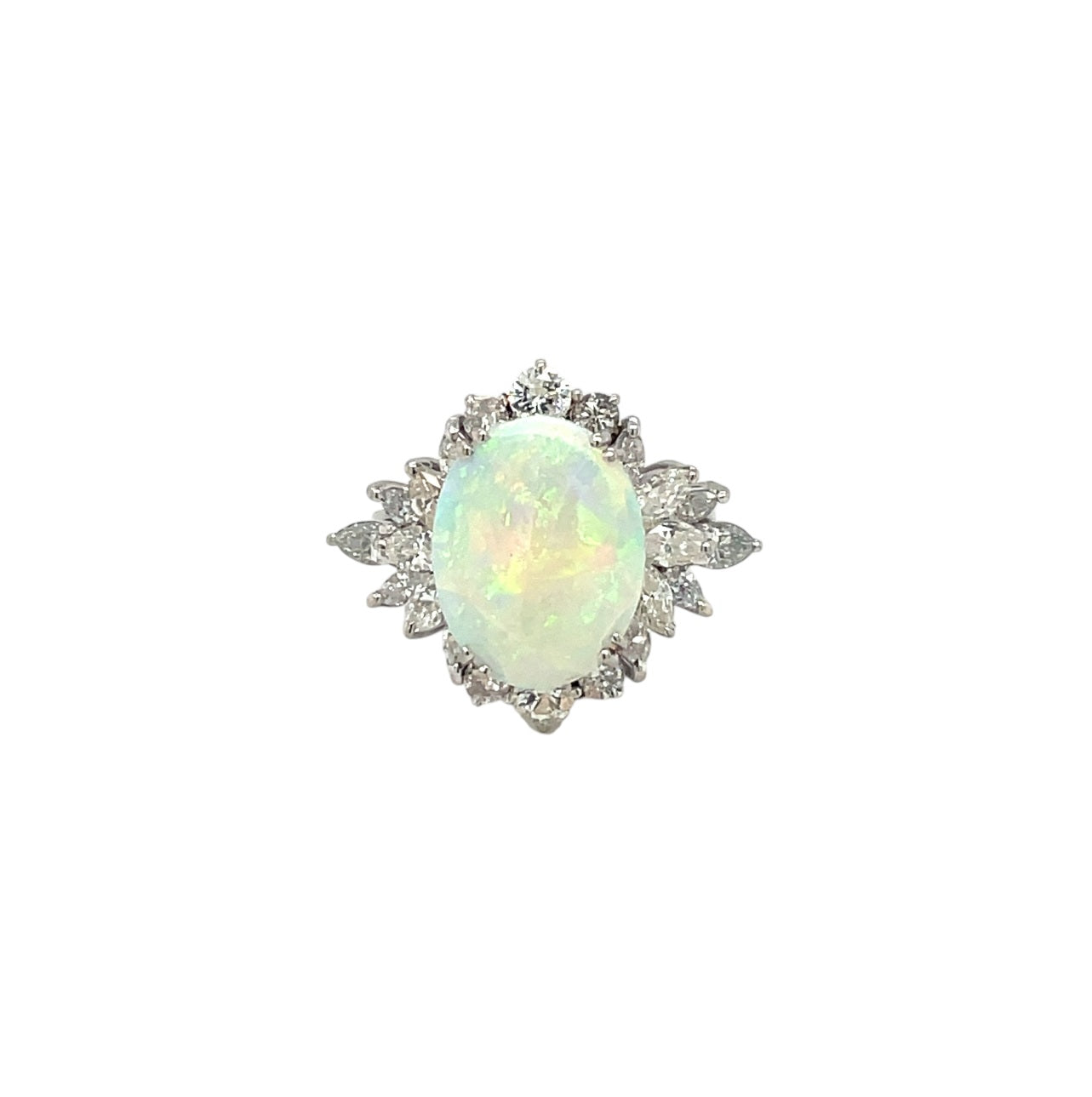 18ct White Gold Opal & Diamond Cluster Ring (L)