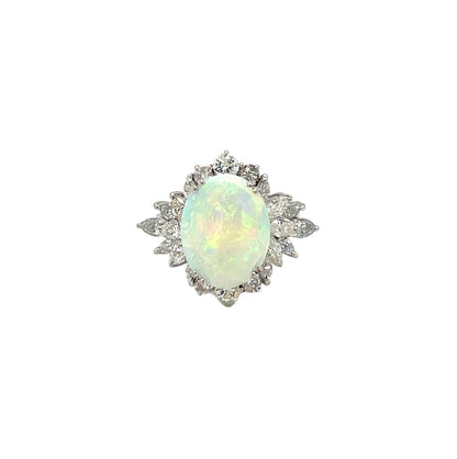 18ct White Gold Opal & Diamond Cluster Ring (L)