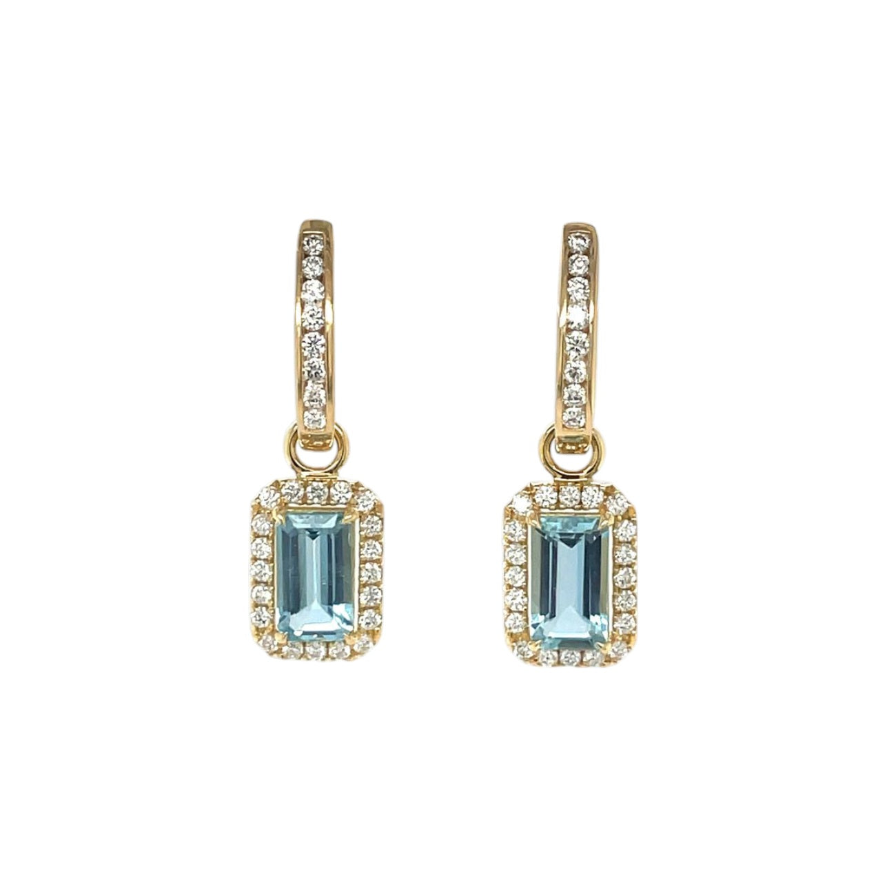18ct Yellow Gold Diamond Hoop & Aquamarine & Diamond Pendant
