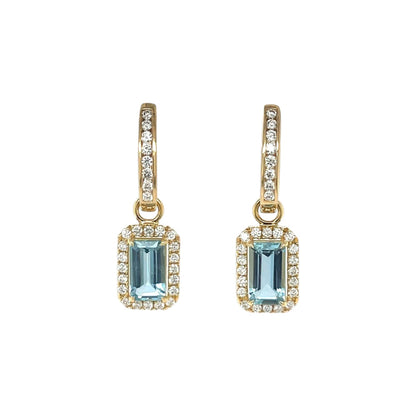 18ct Yellow Gold Diamond Hoop & Aquamarine & Diamond Pendant