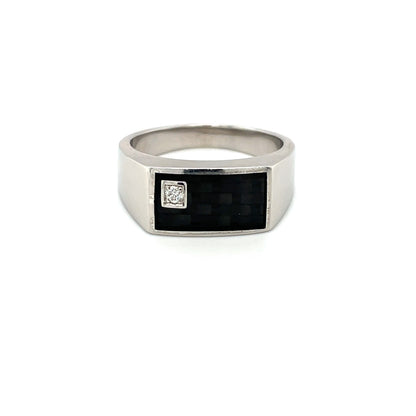 18ct White Gold Diamond & Carbon-Fibre Square Ring