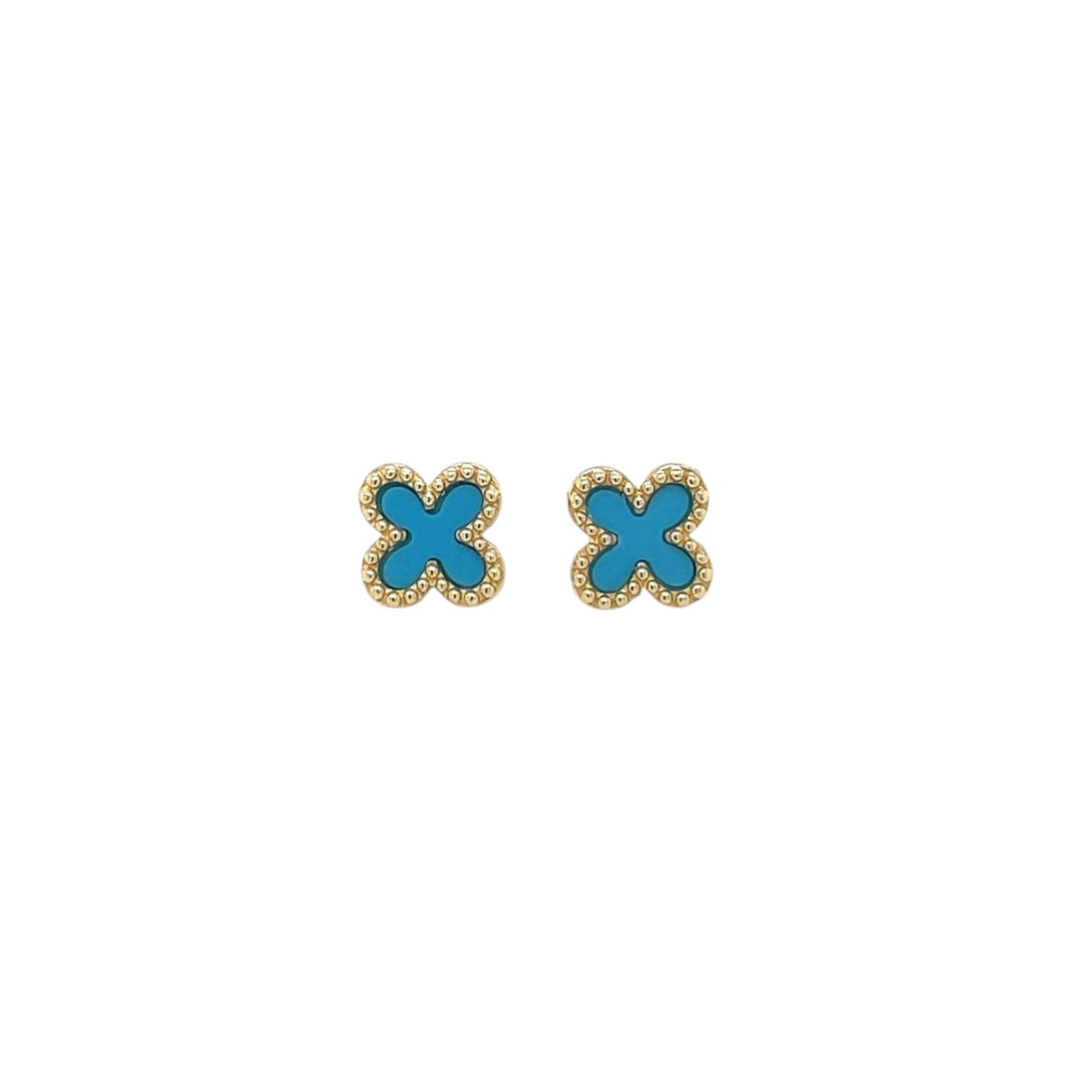 9ct Yellow Gold Turquoise Clover Stud Earrings