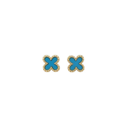 9ct Yellow Gold Turquoise Clover Stud Earrings