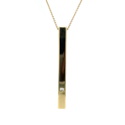 9ct Yellow Gold & Diamond Gold Bar Pendant & Chain