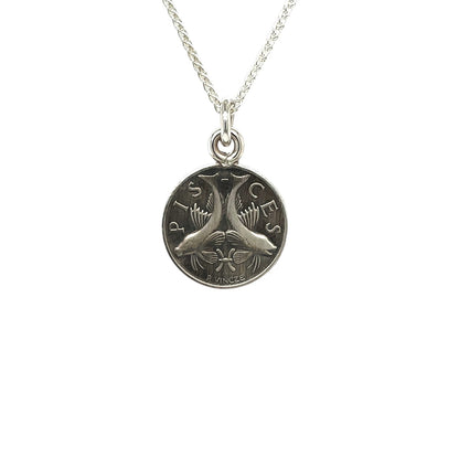Silver Pisces Zodiac Pendant (16mm) & Chain (16-18")