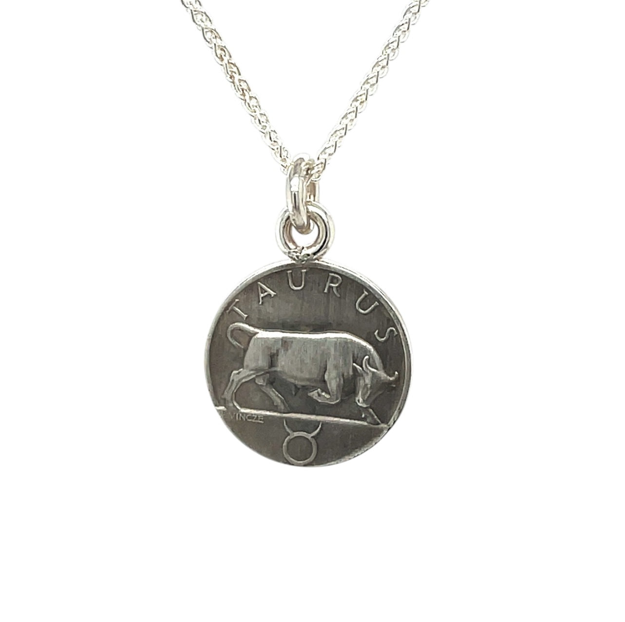 Silver Taurus Zodiac Pendant (16mm) & Chain (16-18")