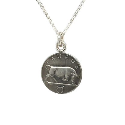 Silver Taurus Zodiac Pendant (16mm) & Chain (16-18")
