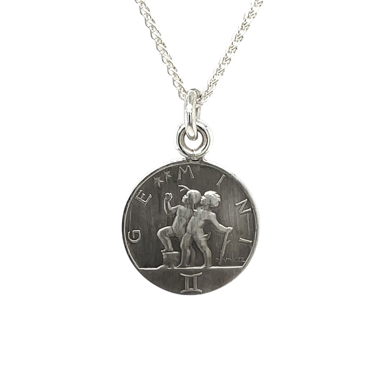 Silver Gemini Zodiac Pendant (16mm) & Chain (16-18")