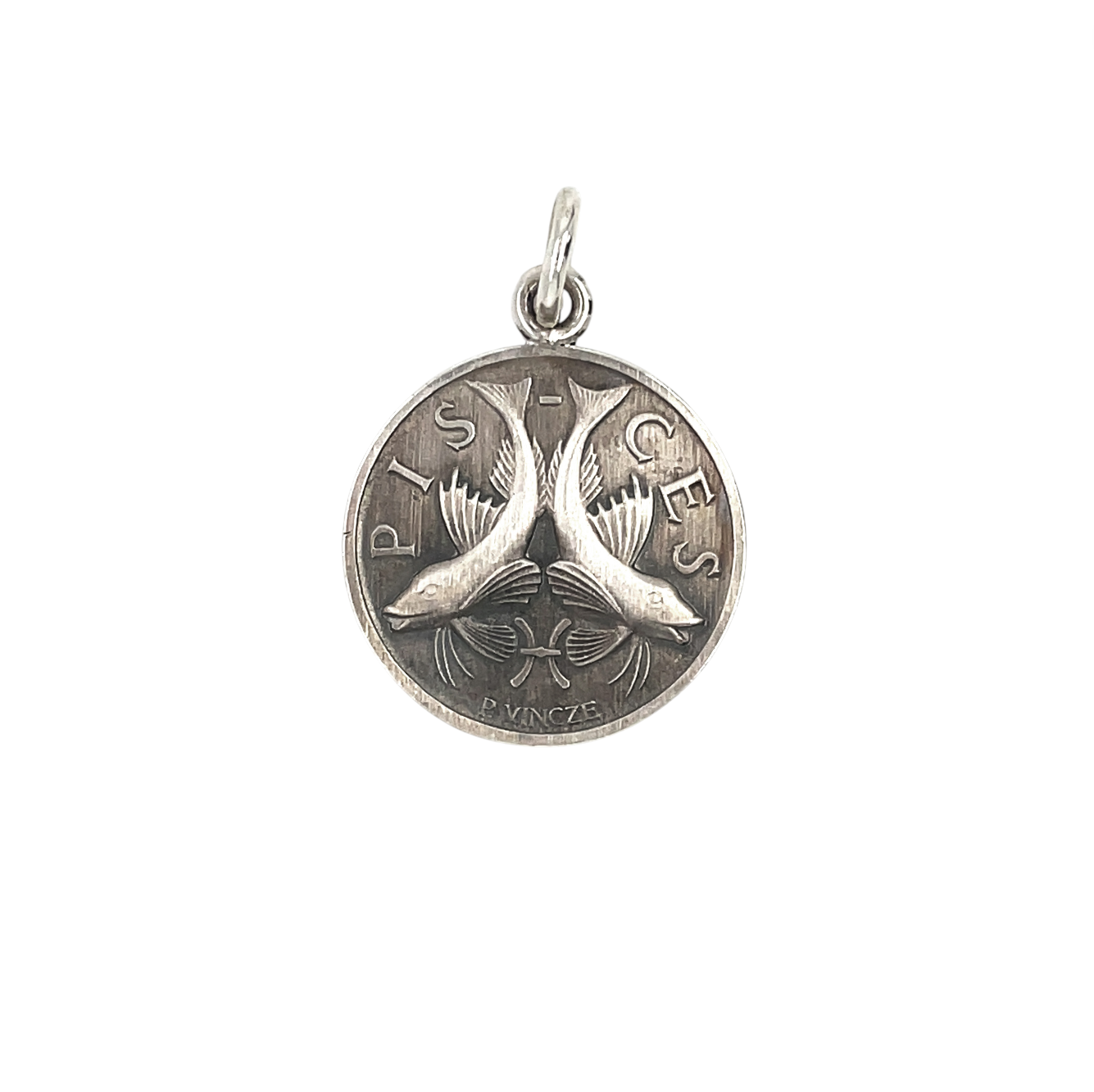 Silver Pisces Disk Pendant (22mm) & Chain (16-18")