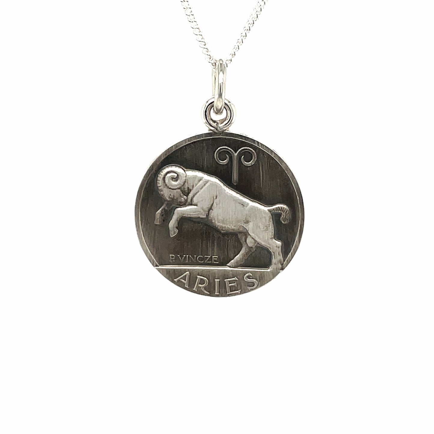 Silver Aries Zodiac Pendant (22mm) & Chain (16-18")
