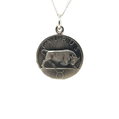Silver Taurus Disc Pendant (22mm) & Chain