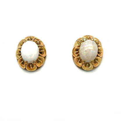 9ct Yellow Gold Oval Opal Stud Earrings