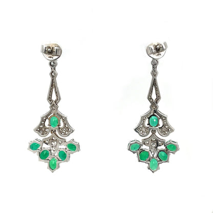 Platinum Emerald & Diamond Chandelier Earrings