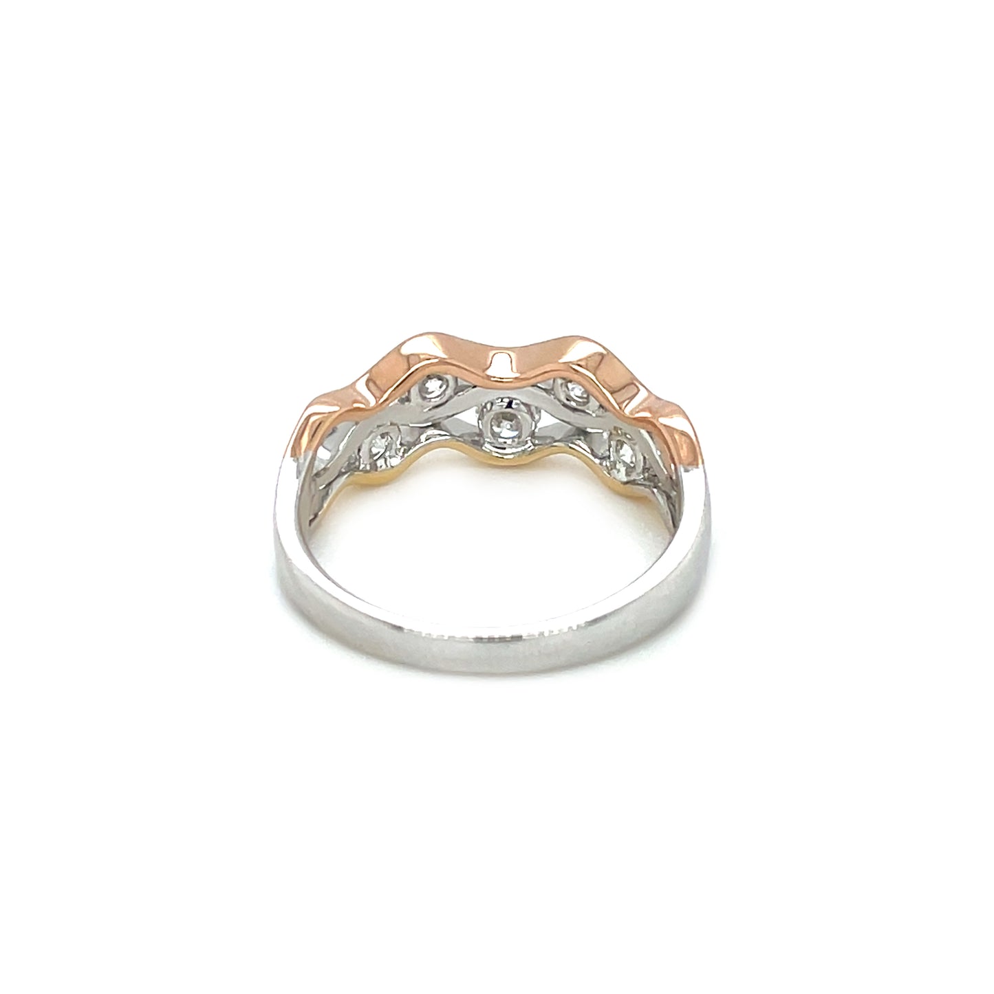 18ct White, Yellow & Rose Gold Diamond Wave Ring (Size M)