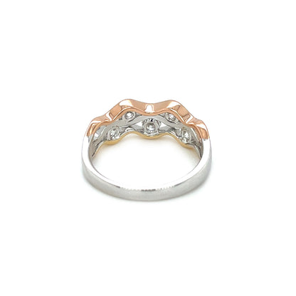 18ct White, Yellow & Rose Gold Diamond Wave Ring (Size M)
