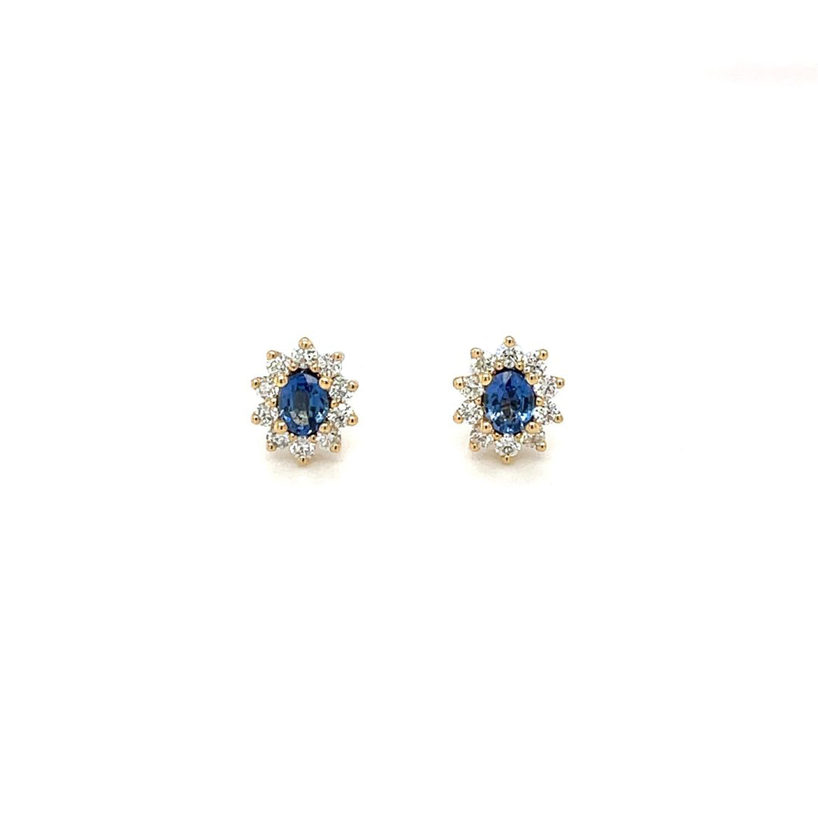 18ct Yellow Gold Sapphire & Diamond Cluster Stud Earrings